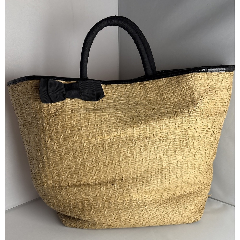 Bath & BodyWork Straw Bag 2 Handles Long Shoulder Strap Boho Beach Weekend Purse